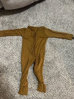 Kids One Piece Zipper Footed Romper - Brown